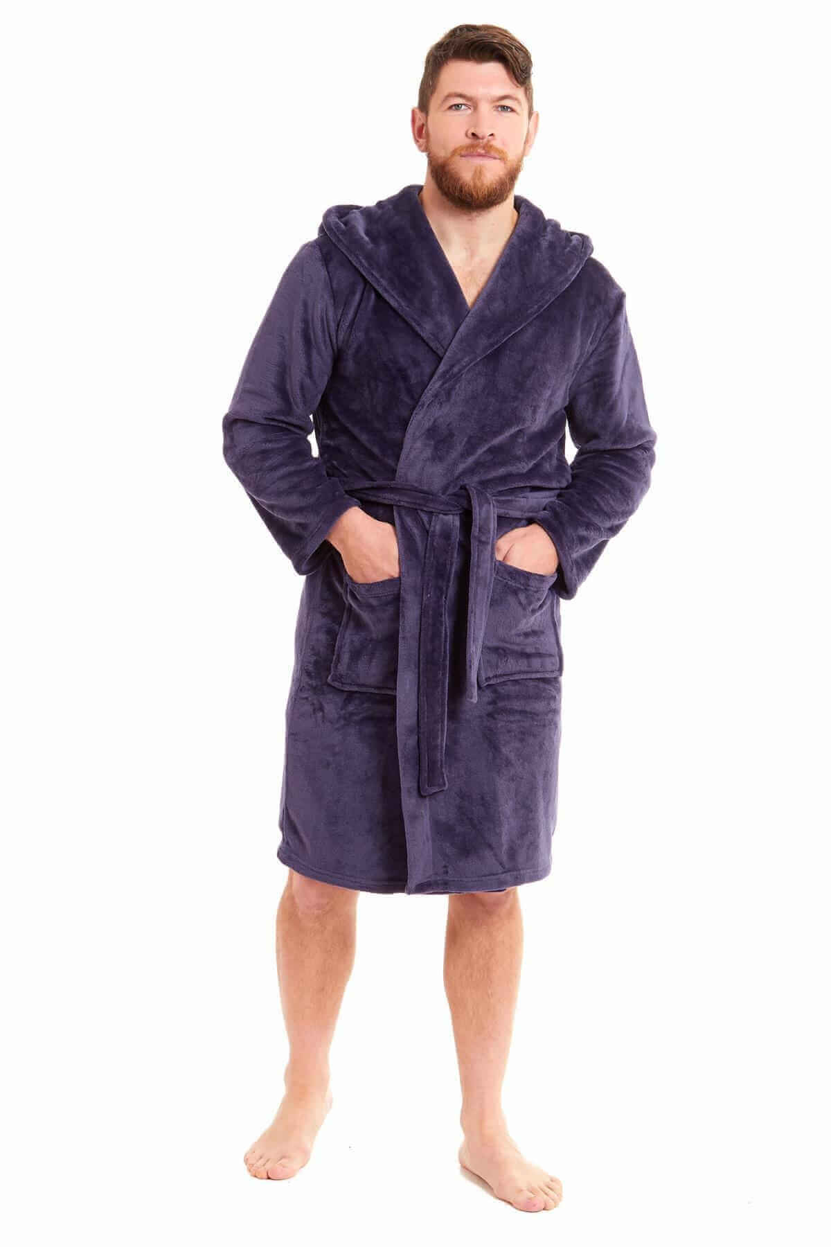 Men's Hooded Plush Flannel Dressing Gown. Buy now for £15.00. A Robe by Daisy Dreamer. black, blue, charcoal, dressing gown, flannel, fleece, grey, gym, hooded robe, hotel, loungewear, man, mens, navy, nightwear, plush fleece, robe, silver, sleepwear, spa