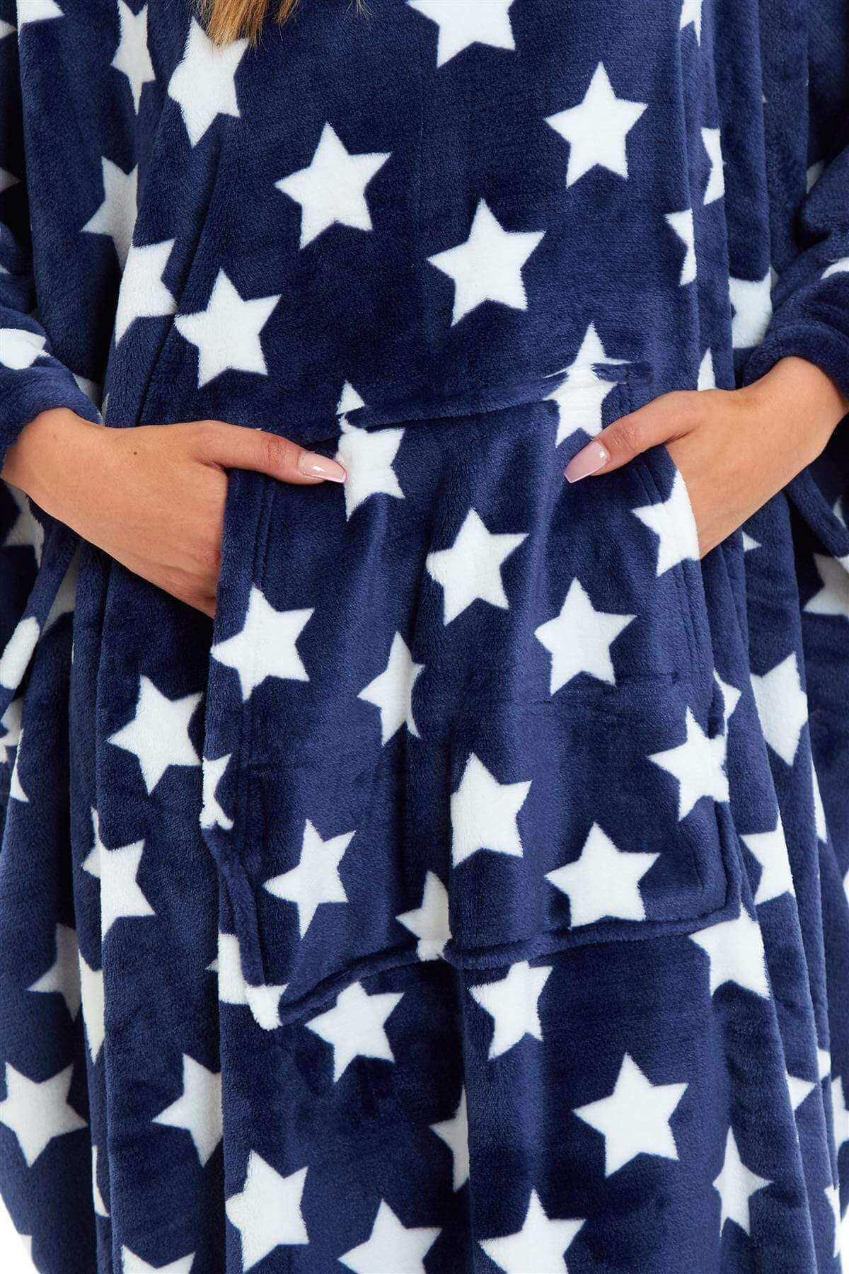 Women's Super Soft Oversized Hooded Poncho Blanket with Stars & Polka Dot Design for Indoor & Outdoor Use by Daisy Dreamer. Buy now for £25.00.