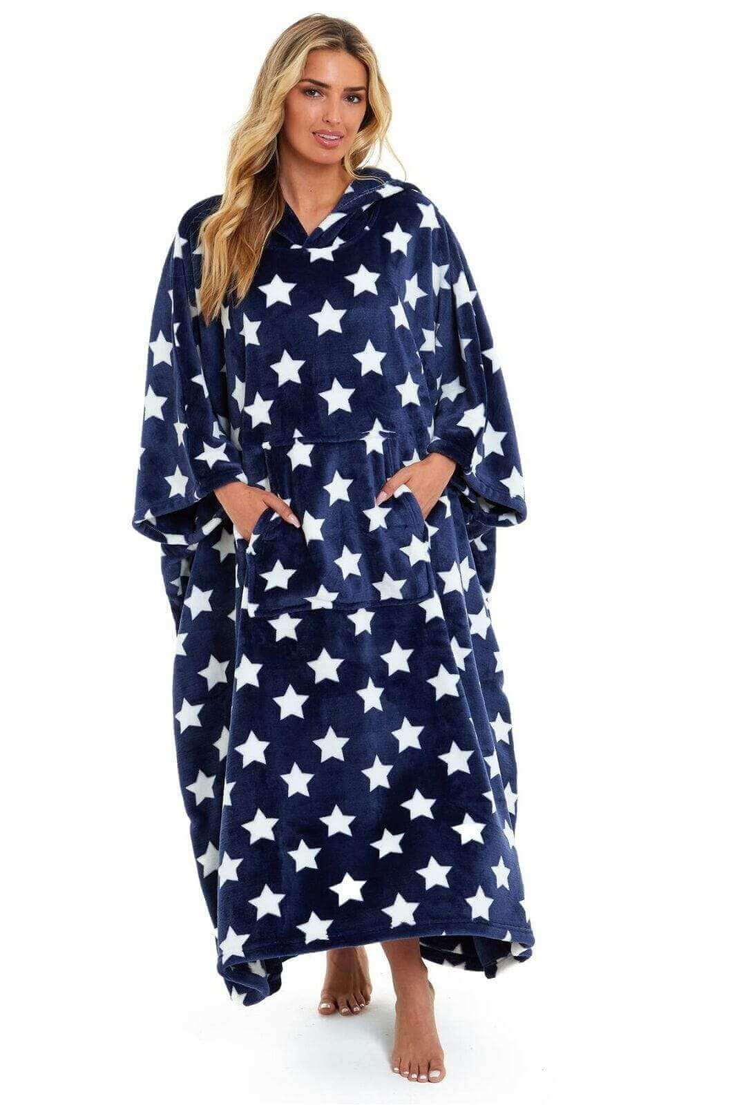 Women's Super Soft Oversized Hooded Poncho Blanket with Stars & Polka Dot Design for Indoor & Outdoor Use by Daisy Dreamer. Buy now for £25.00.