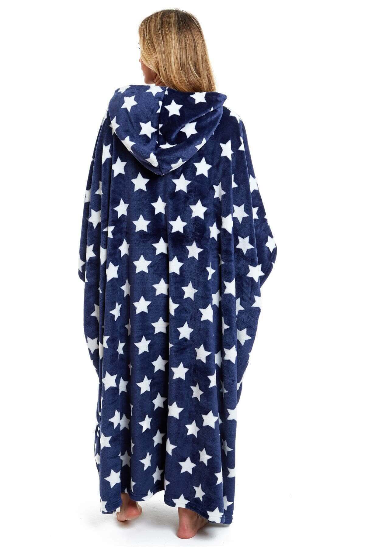Women's Super Soft Oversized Hooded Poncho Blanket with Stars & Polka Dot Design for Indoor & Outdoor Use by Daisy Dreamer. Buy now for £25.00.