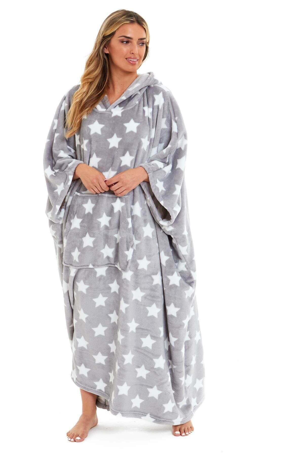 Women's Super Soft Oversized Hooded Poncho Blanket with Stars & Polka Dot Design for Indoor & Outdoor Use by Daisy Dreamer. Buy now for £25.00.