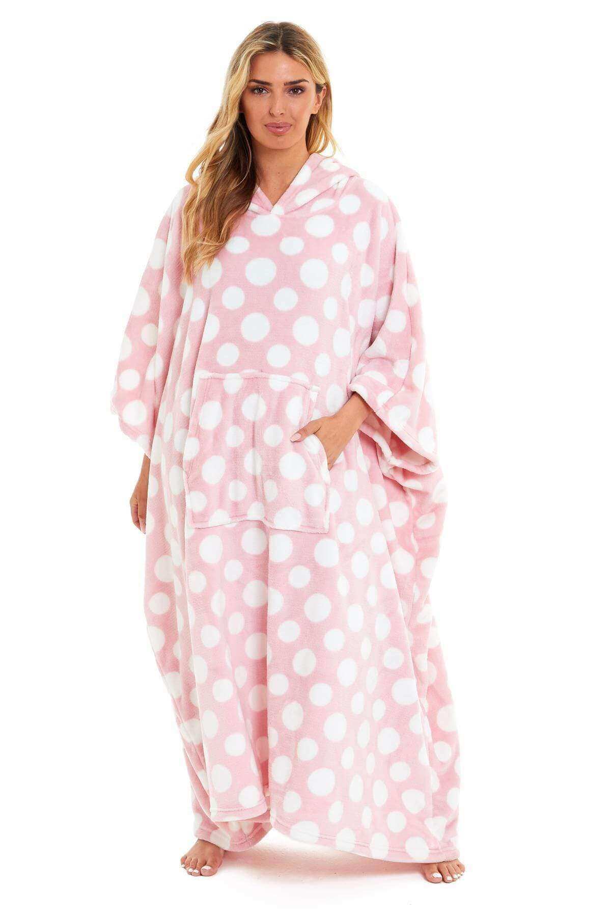 Women's Super Soft Oversized Hooded Poncho Blanket with Stars & Polka Dot Design for Indoor & Outdoor Use by Daisy Dreamer. Buy now for £25.00.
