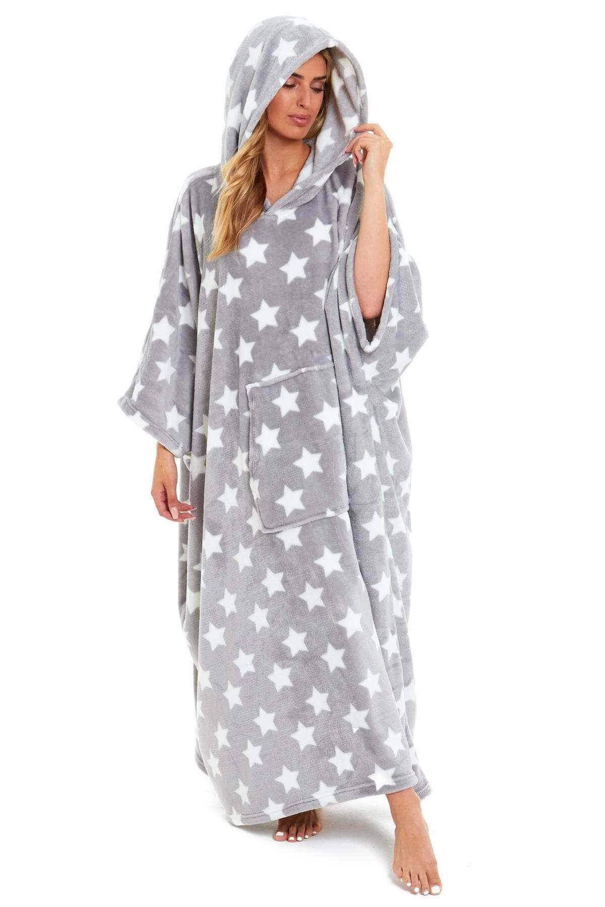Women's Super Soft Oversized Hooded Poncho Blanket with Stars & Polka Dot Design for Indoor & Outdoor Use by Daisy Dreamer. Buy now for £25.00.