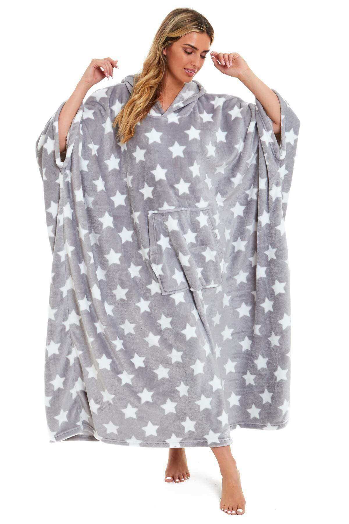 Women's Super Soft Oversized Hooded Poncho Blanket with Stars & Polka Dot Design for Indoor & Outdoor Use by Daisy Dreamer. Buy now for £25.00.