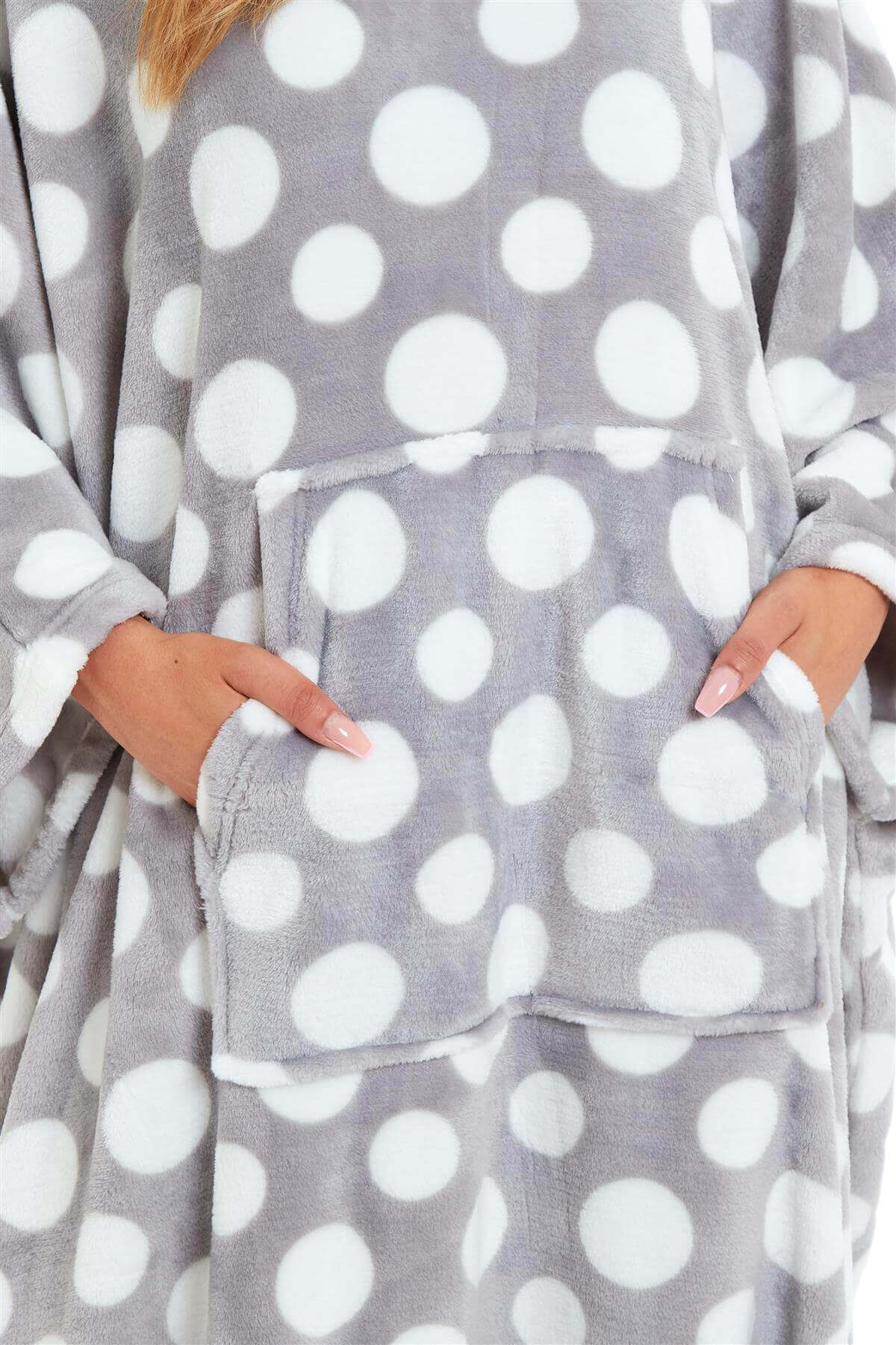 Women's Super Soft Oversized Hooded Poncho Blanket with Stars & Polka Dot Design for Indoor & Outdoor Use by Daisy Dreamer. Buy now for £25.00.
