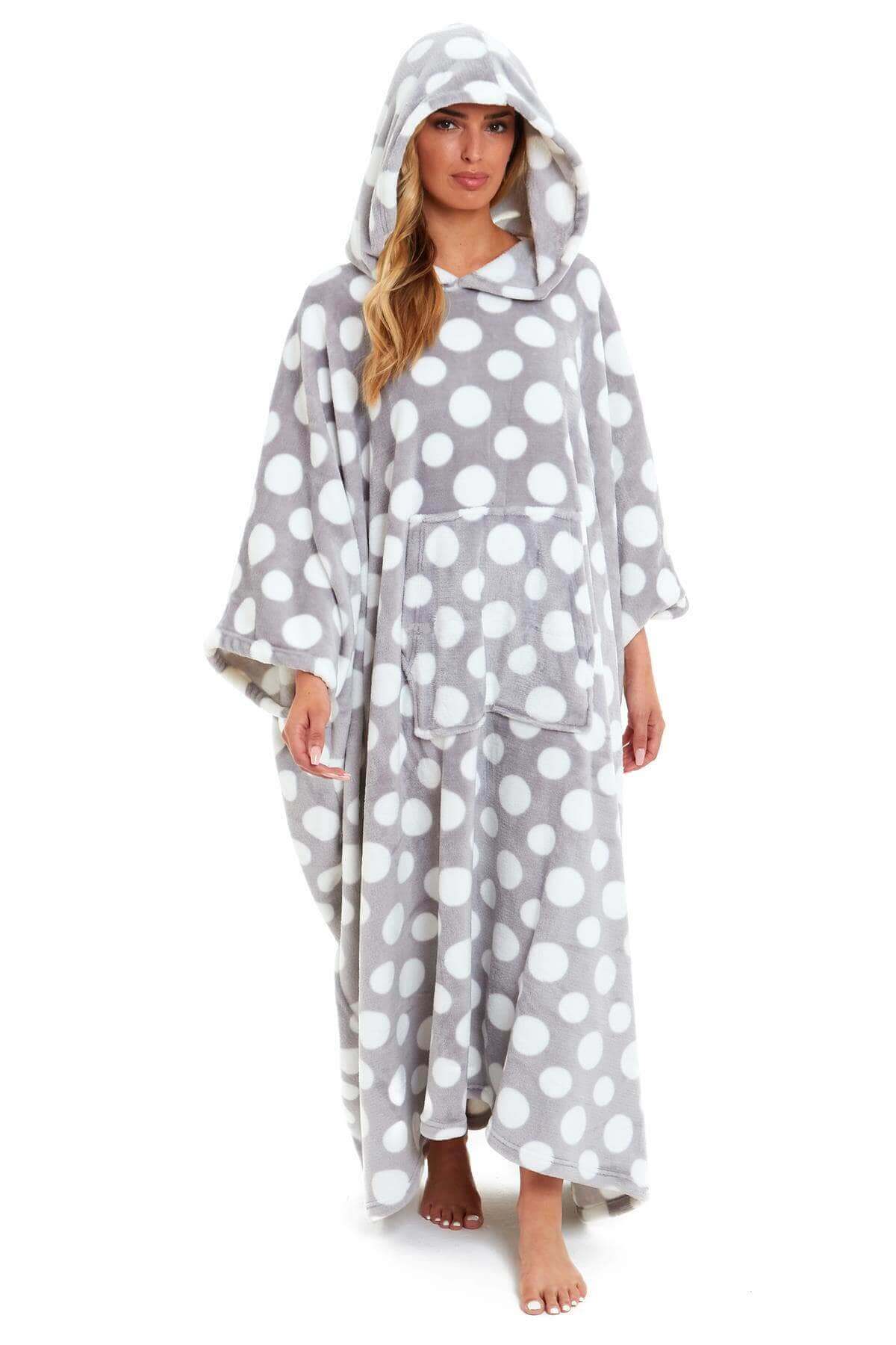 Women's Super Soft Oversized Hooded Poncho Blanket with Stars & Polka Dot Design for Indoor & Outdoor Use by Daisy Dreamer. Buy now for £25.00.