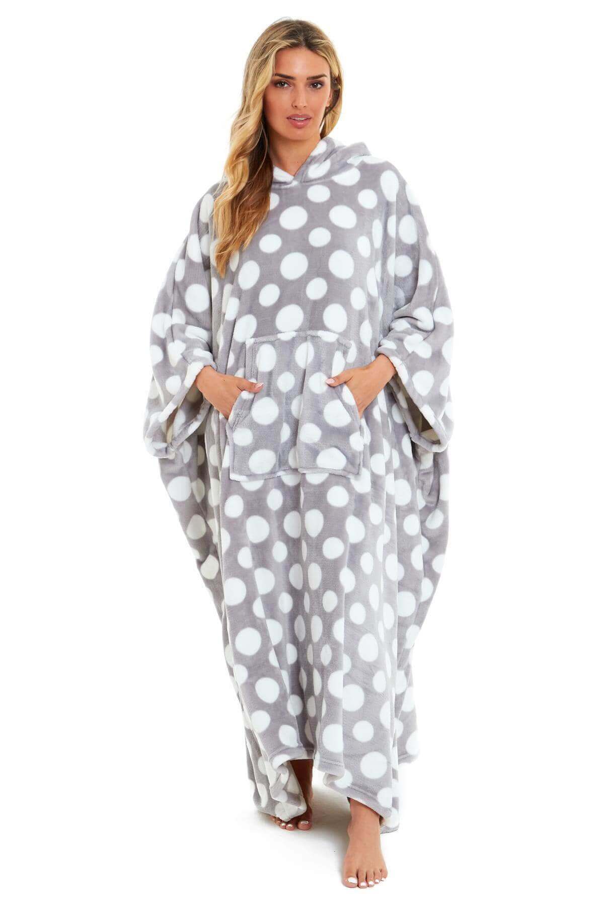 Women's Super Soft Oversized Hooded Poncho Blanket with Stars & Polka Dot Design for Indoor & Outdoor Use by Daisy Dreamer. Buy now for £25.00.