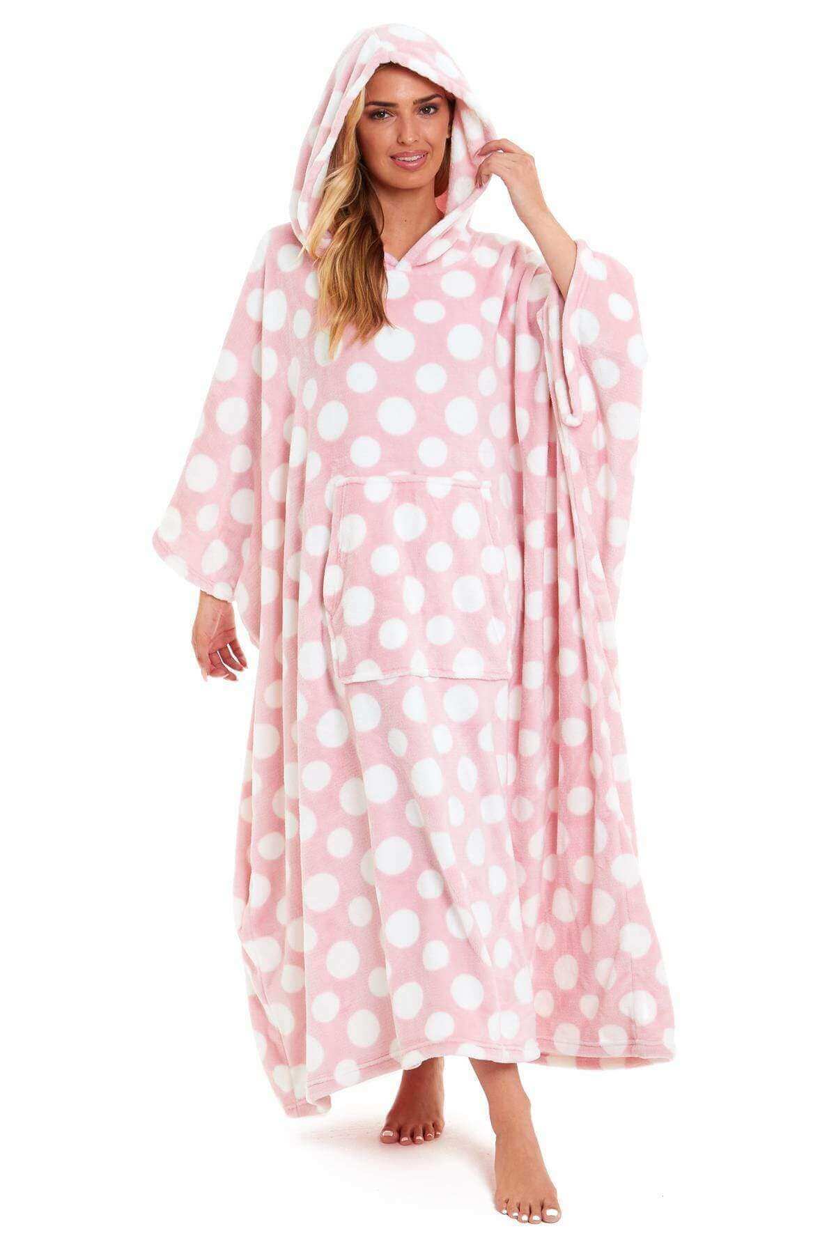 Women's Super Soft Oversized Hooded Poncho Blanket with Stars & Polka Dot Design for Indoor & Outdoor Use by Daisy Dreamer. Buy now for £25.00.