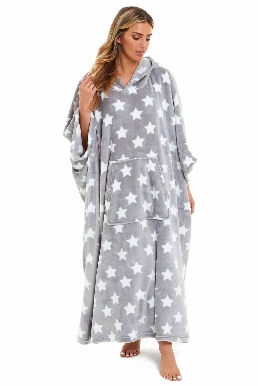 Women's Super Soft Oversized Hooded Poncho Blanket with Stars & Polka Dot Design for Indoor & Outdoor Use by Daisy Dreamer. Buy now for £25.00.