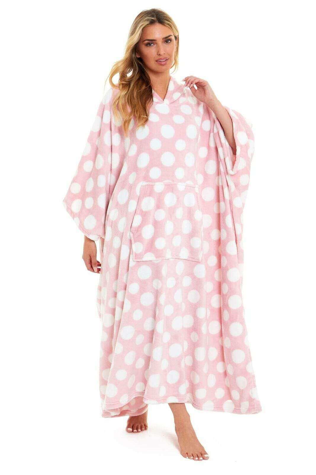 Women's Super Soft Oversized Hooded Poncho Blanket with Stars & Polka Dot Design for Indoor & Outdoor Use by Daisy Dreamer. Buy now for £25.00.