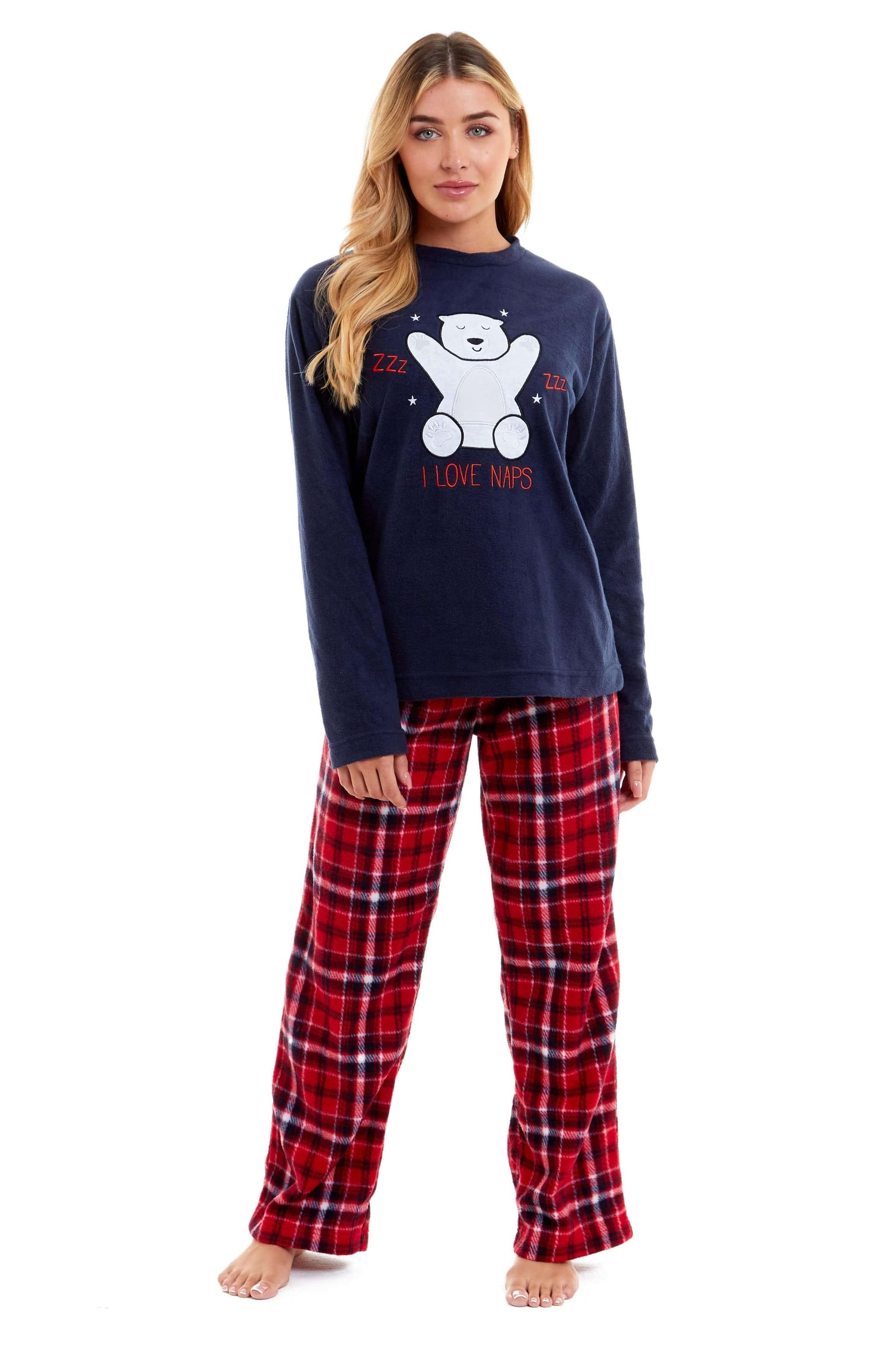 Polar Bear Fleece Pyjama Set, Cosy Everyday Loungewear, Christmas Gift Idea. Buy now for £17.00. A Pyjamas by Daisy Dreamer. 12-14, 16-18, 18-20, 8-10, animal, blue, check, christmas, daisy dreamer, festive, fleece, gift, ladies, long sleeve, loungewear,