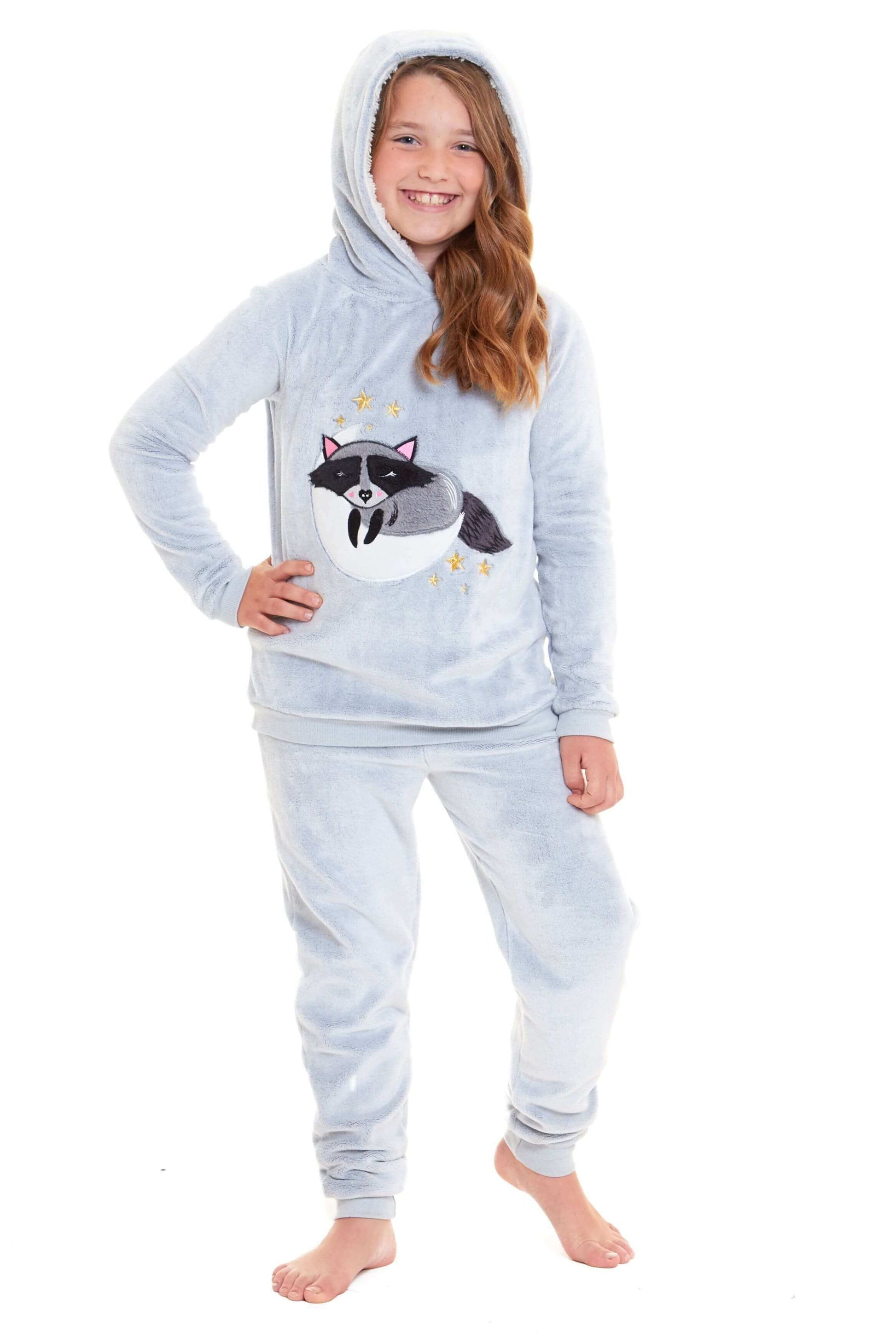 Raccoon Plush Fleece Hooded Pyjama Set, Twosie Pyjama Mother & Daughter Matching Loungewear. Buy now for £15.00. A Pyjamas by Daisy Dreamer. 12-14, 16-18, 20-22, 8-10, animal, bridesmaid, charcoal, childrens, flannel, fleece, girl, grey, gym, hooded, hote