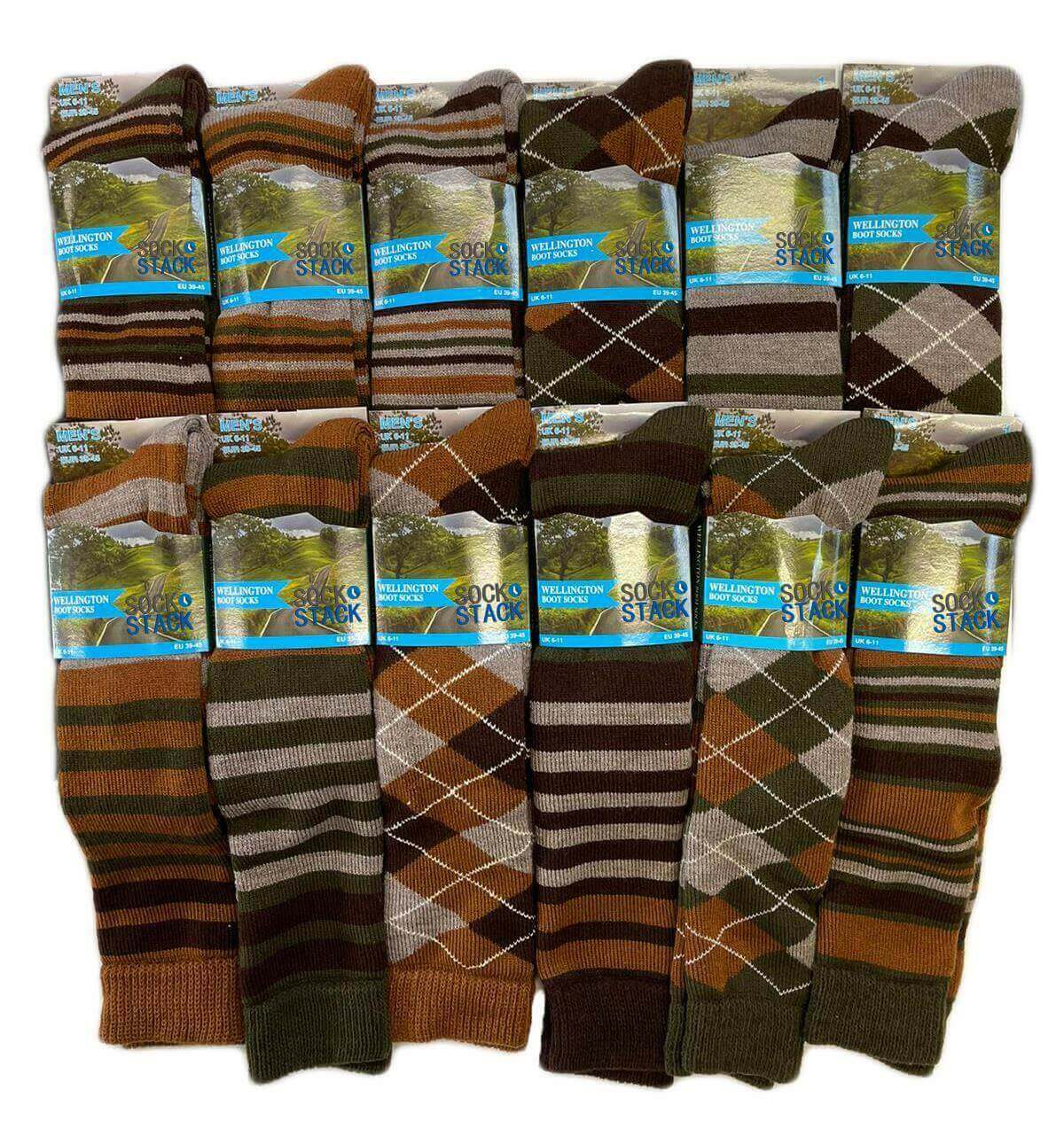 Pack Of 3 Men's Wellington Socks Acrylic Thermal Welly Boot Sock. Buy now for £10.00. A Socks by Sock Stack. 6-11, acrylic, anti bacterial, anti blister, argyle, argyle diamond, assorted, boot, comfortable, elastane, hiking, mens, mens socks, outdoor, pol