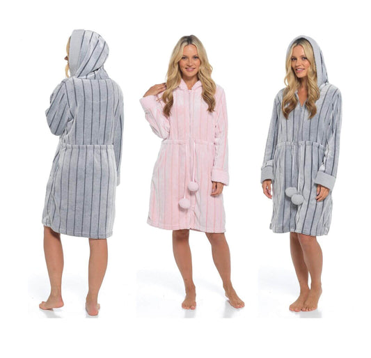 Women's Zip Through Hooded Fleece Lounger Dressing Gown Warm Bath Robe. Buy now for £22.00. A Robe by Daisy Dreamer. 12-14, 16-18, 20-22, 8-10, bath robe, bathrobe, blush pink, charcoal, clothing, comfortable, dressing gown, dusky pink, fleece, fluffy, gi