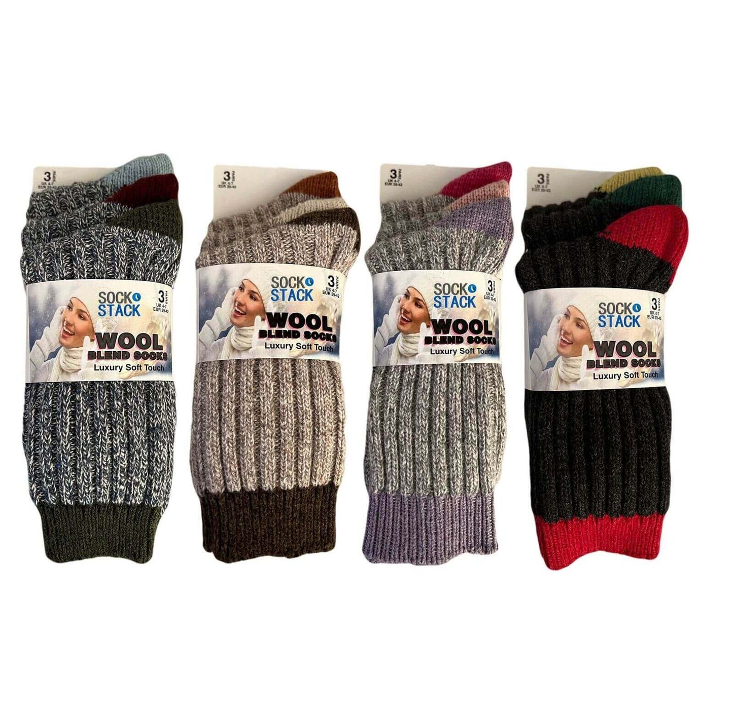 6 Pairs Of Women's Chunky Wool Socks Multi Heel & Toe Work Boot Outdoor Sock. Buy now for £8.00. A Socks by Sock Stack. 4-7, assorted, black, black socks, boot, boot socks, chunky, fluffy, footwear, grey, grey socks, hiking, home, ladies, Lambs wool, lila