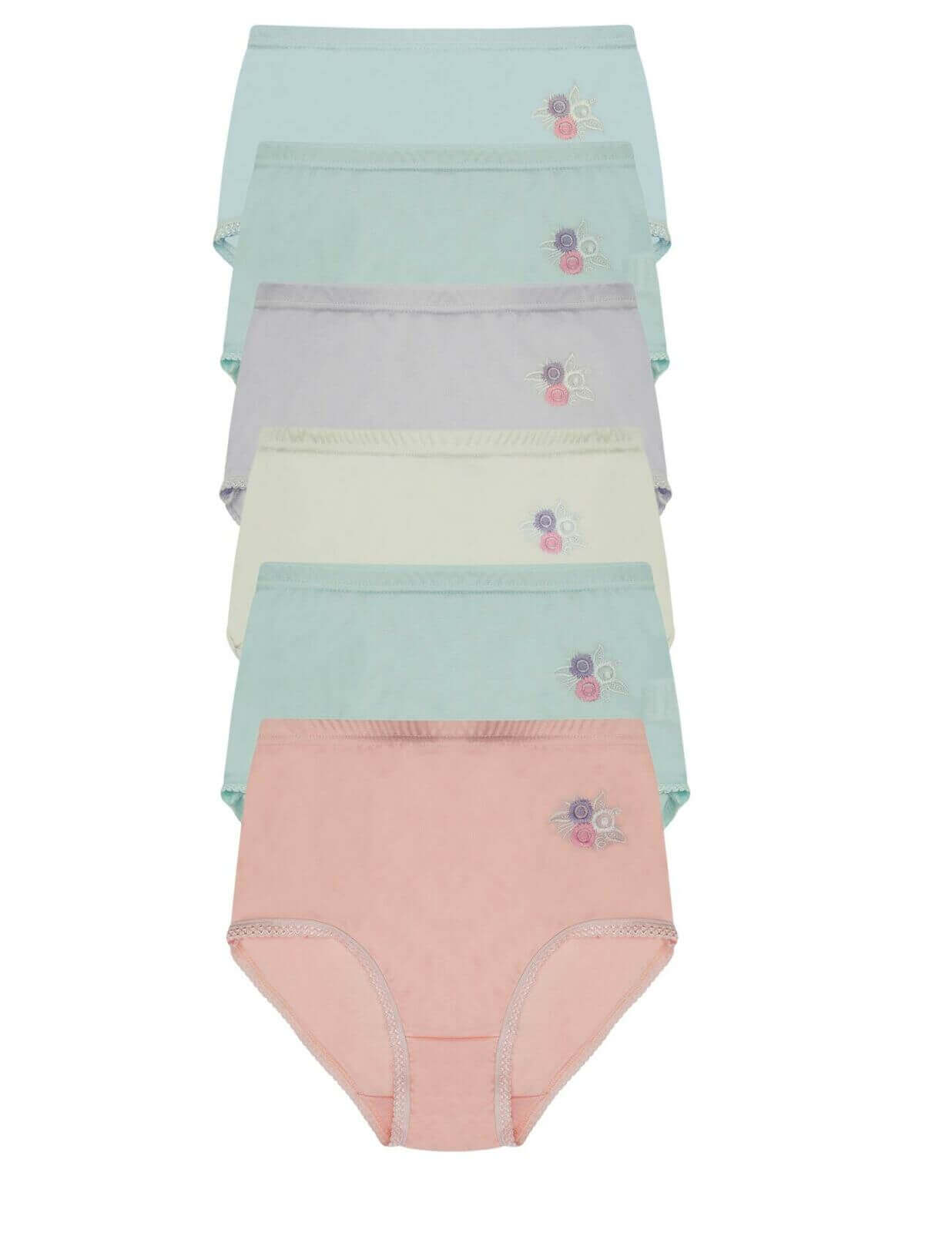 Pack Of 6 Women's Embroidered Full Briefs Maxi Underwear. Buy now for £11.00. A Underwear by Daisy Dreamer. 10-12, 14-16, 18-20, 22-24, 24-26, 28-30, 32-34, briefs, comfortable, daisy dreamer, duck egg, elasticated, girls, lilac, lingerie, maxi, Out of st