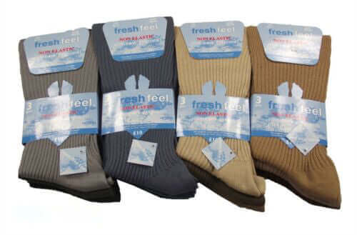 6 Pairs Men's Fresh Feel Cotton Loose Top Socks, Assorted Colours. Buy now for £5.00. A Socks by Sock Stack. 6-11, assorted, blue, boot, breathable, brown, clothing, comfortable, cosy, cotton, diabetic, grey, long socks, loose top, mens, mens socks, natur