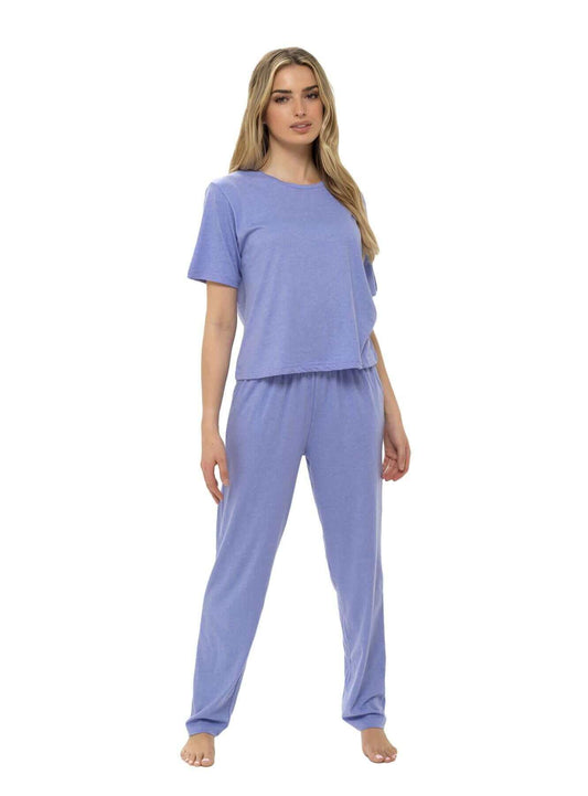 Super Soft Women's Jersey Marl Loungewear Pyjama Set Comfortable Fit Pants Trendy Design Ideal for All Seasons Blue or Grey by Daisy Dreamer BLUE / S Pyjamas
