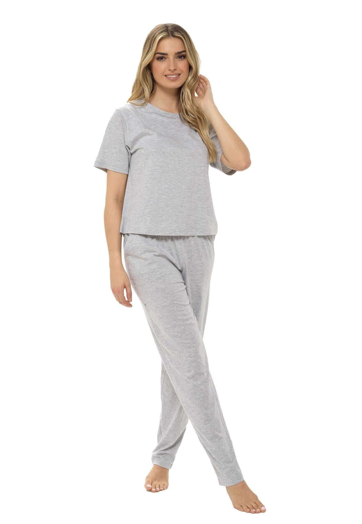 Super Soft Women's Jersey Marl Loungewear Pyjama Set Comfortable Fit Pants Trendy Design Ideal for All Seasons Blue or Grey by Daisy Dreamer GREY / S Pyjamas