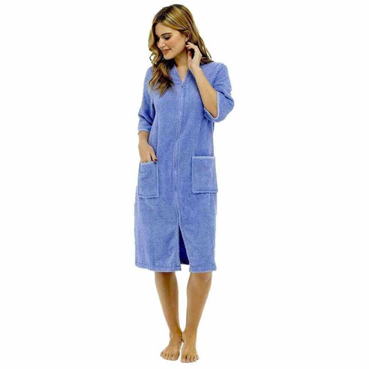 Women's Terry Towelling Zip Through Bath Robe, 100% Cotton Dressing Gown. Buy now for £20.00. A Robe by Daisy Dreamer. 12-14, 16-18, 20-22, 8-10, bath robe, bridesmaid, cotton, dressing gown, gym, hotel, ladies, lilac, loungewear, mint, navy, nightwear, O
