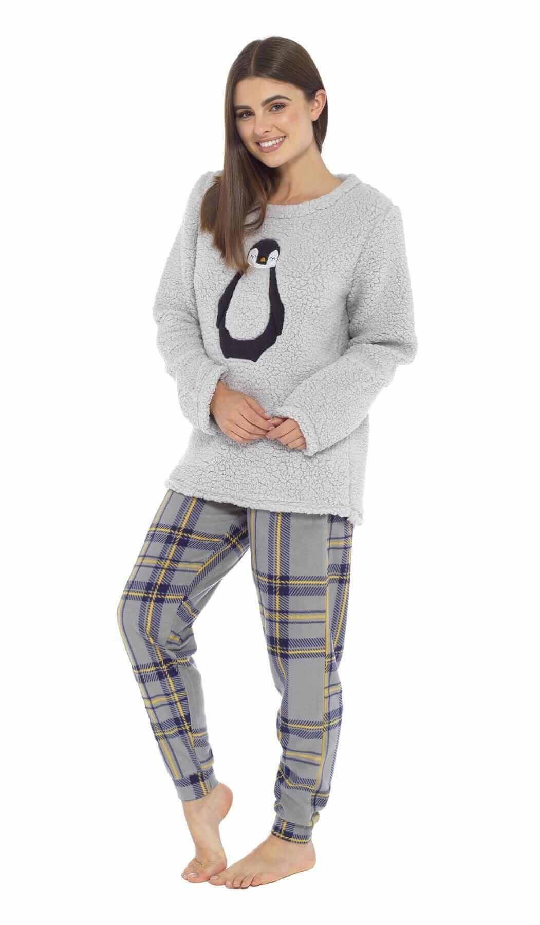 Ultra Soft Women's Teddy Fleece Pyjama Set Cozy Penguin Design Super Warm Sleepwear with Elasticated Waistband for Cold Nights by Daisy Dreamer Pyjamas