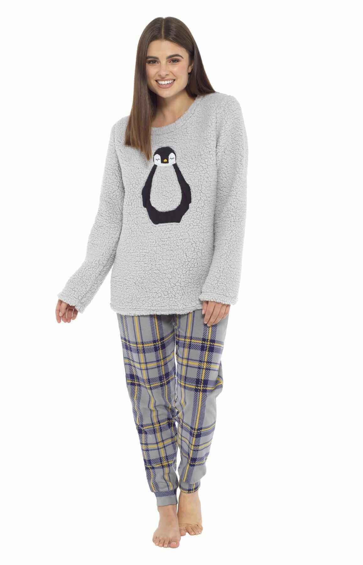Ultra Soft Women's Teddy Fleece Pyjama Set Cozy Penguin Design Super Warm Sleepwear with Elasticated Waistband for Cold Nights by Daisy Dreamer Pyjamas
