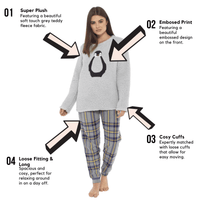 Ultra Soft Women's Teddy Fleece Pyjama Set Cozy Penguin Design Super Warm Sleepwear with Elasticated Waistband for Cold Nights by Daisy Dreamer Pyjamas