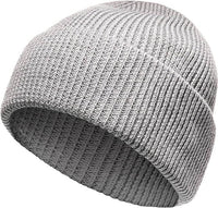 Unisex Wool Knit Beanie for Men and Women Warm Insulated Windproof Hat with Turn-Up Cuff Classic Black Grey Winter Cap for Outdoor Activities by Heatwave Thermalwear GREY Hats