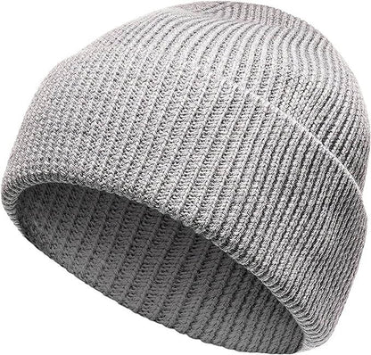 Unisex Wool Knit Beanie for Men and Women Warm Insulated Windproof Hat with Turn-Up Cuff Classic Black Grey Winter Cap for Outdoor Activities by Heatwave Thermalwear GREY Hats