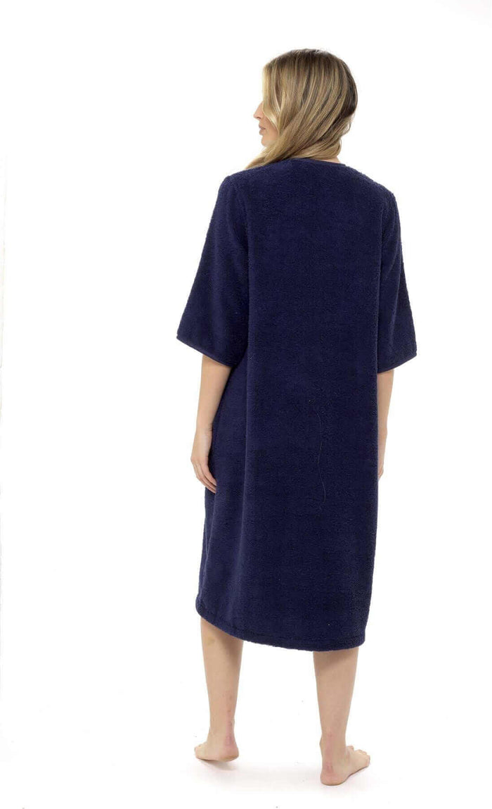 Women's Cotton Terry Towelling Bath Robe Zip Through Ultra Absorbent Soft and Luxurious Dressing Gown Perfect for Post Shower Relaxation by Daisy Dreamer SMALL | UK 8-10 / NAVY Robe