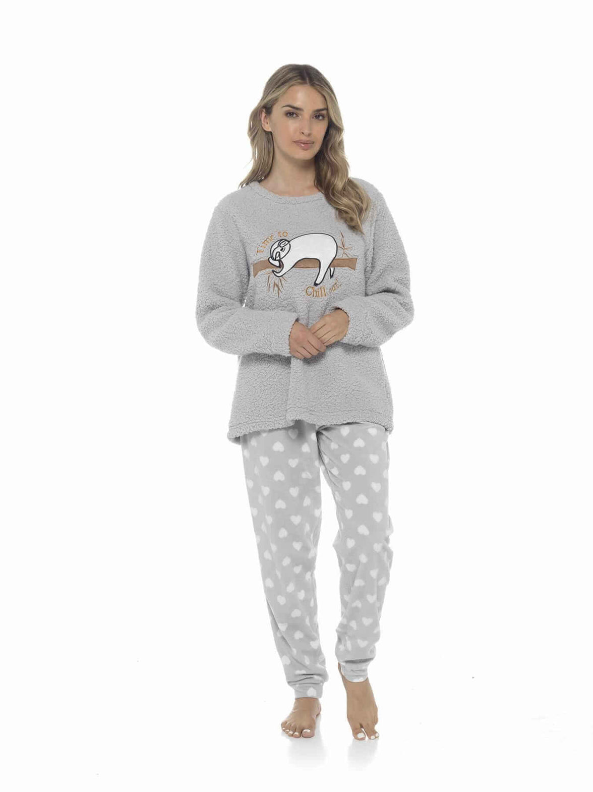 Women's Cozy Sloth Teddy Fleece Pyjama Set Super Soft Warm Loungewear Sleepwear with Trendy Design and Comfortable Fit Pants Perfect for Cold Nights Multiple Sizes by Daisy Dreamer Pyjamas