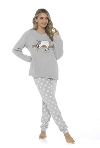 Women's Cozy Sloth Teddy Fleece Pyjama Set Super Soft Warm Loungewear Sleepwear with Trendy Design and Comfortable Fit Pants Perfect for Cold Nights Multiple Sizes by Daisy Dreamer Pyjamas