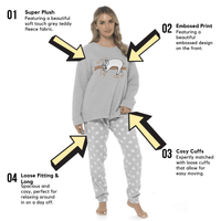 Women's Cozy Sloth Teddy Fleece Pyjama Set Super Soft Warm Loungewear Sleepwear with Trendy Design and Comfortable Fit Pants Perfect for Cold Nights Multiple Sizes by Daisy Dreamer Pyjamas