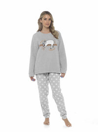 Women's Cozy Sloth Teddy Fleece Pyjama Set Super Soft Warm Loungewear Sleepwear with Trendy Design and Comfortable Fit Pants Perfect for Cold Nights Multiple Sizes by Daisy Dreamer SMALL | UK 8-10 Pyjamas