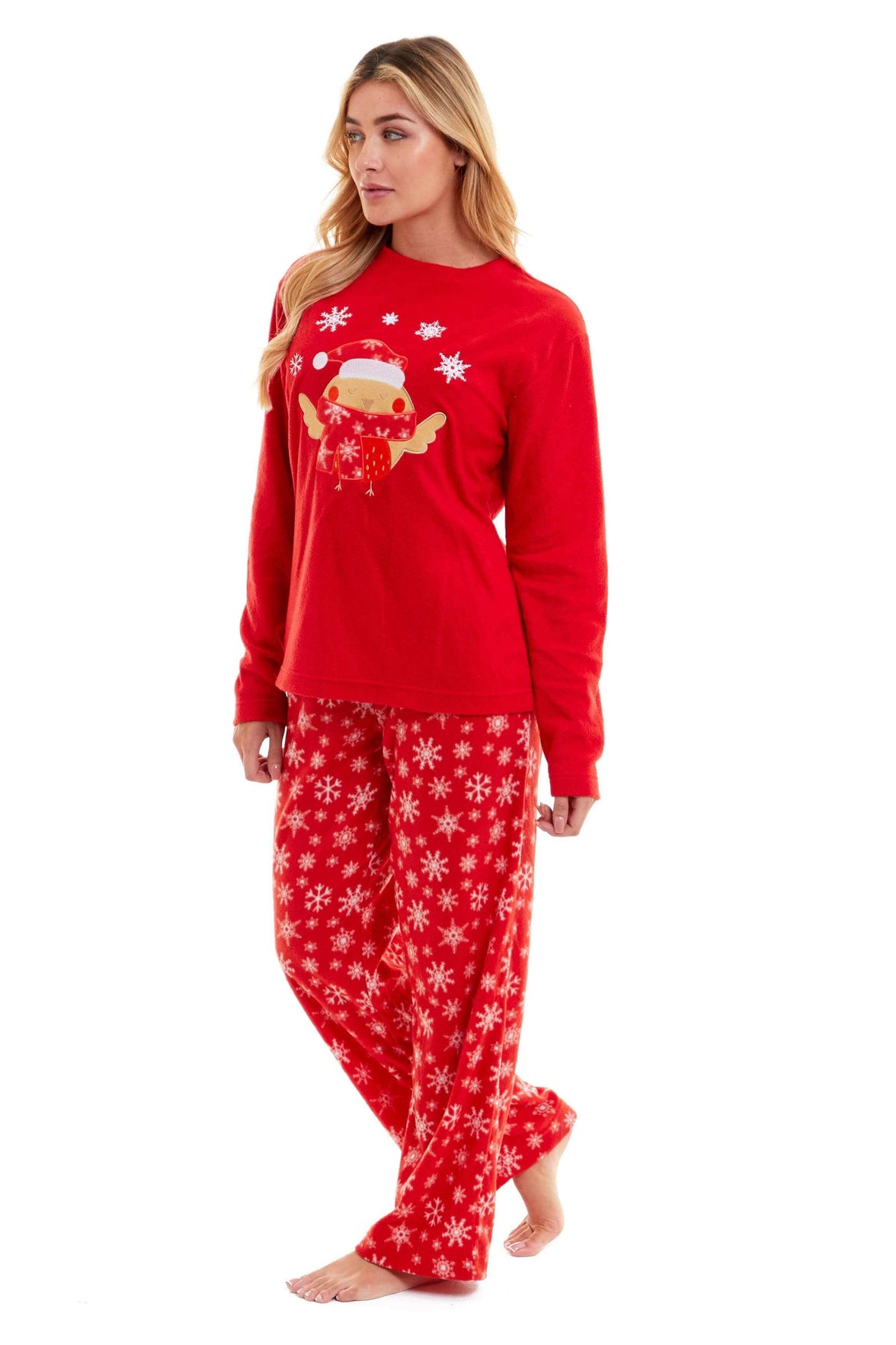 Women's Red Robin Polar Fleece Pyjama Set Super Soft Hooded Top and Elasticated Pants with Embroidered Detailing by Daisy Dreamer Pyjamas