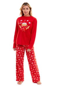 Women's Red Robin Polar Fleece Pyjama Set Super Soft Hooded Top and Elasticated Pants with Embroidered Detailing by Daisy Dreamer Pyjamas