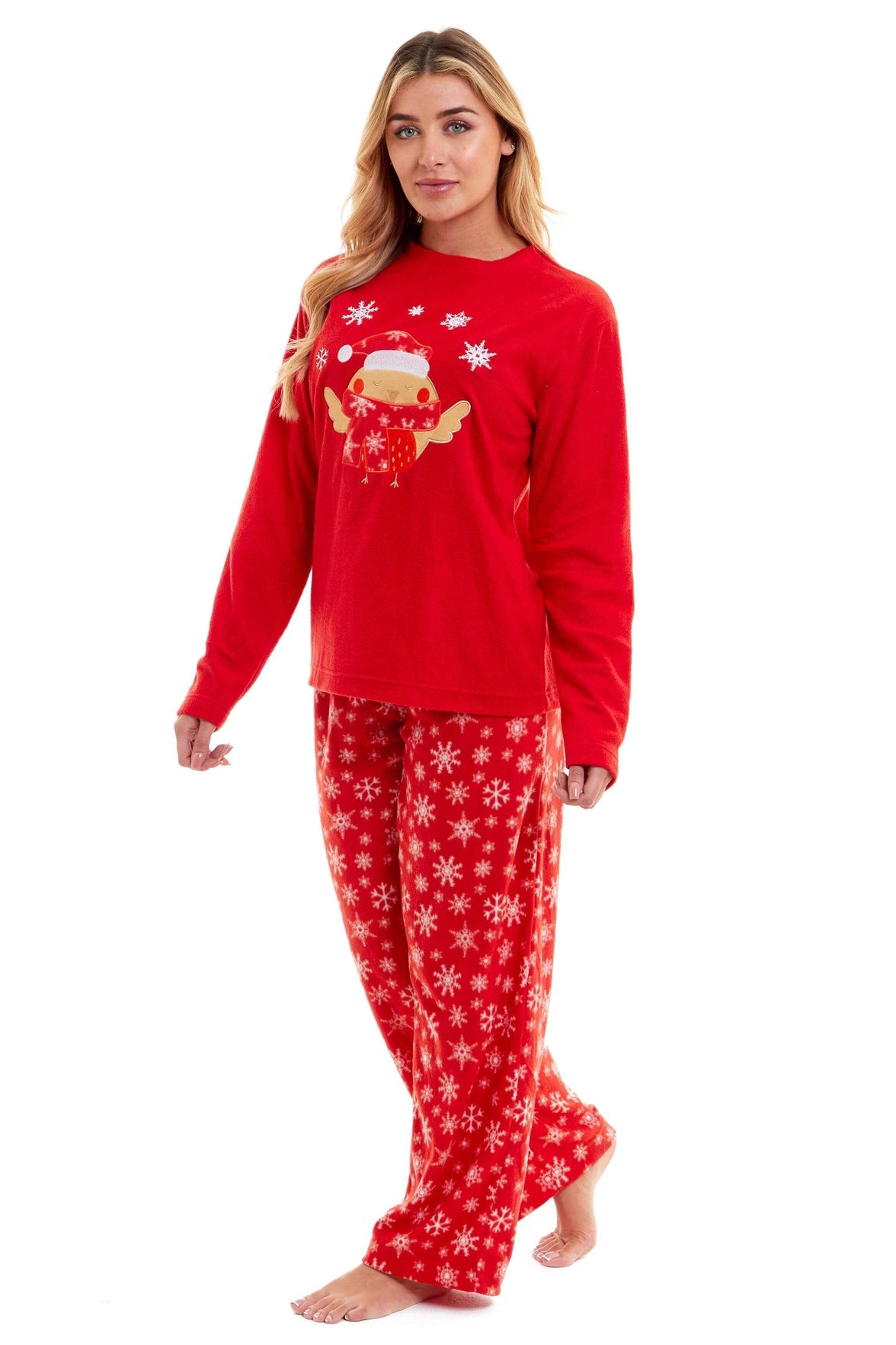 Women's Red Robin Polar Fleece Pyjama Set Super Soft Hooded Top and Elasticated Pants with Embroidered Detailing by Daisy Dreamer Pyjamas
