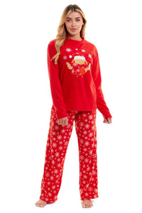Women's Red Robin Polar Fleece Pyjama Set Super Soft Hooded Top and Elasticated Pants with Embroidered Detailing by Daisy Dreamer Pyjamas
