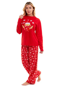 Women's Red Robin Polar Fleece Pyjama Set Super Soft Hooded Top and Elasticated Pants with Embroidered Detailing by Daisy Dreamer Pyjamas
