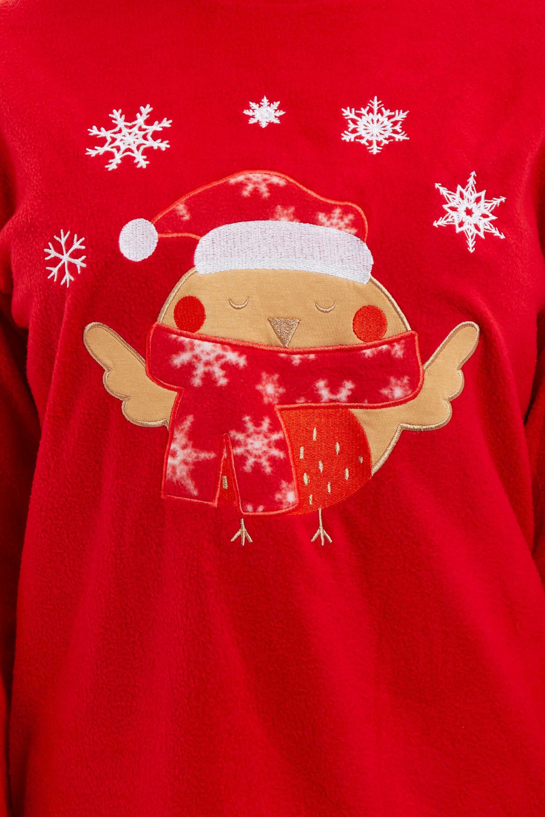 Women's Red Robin Polar Fleece Pyjama Set Super Soft Hooded Top and Elasticated Pants with Embroidered Detailing by Daisy Dreamer Pyjamas