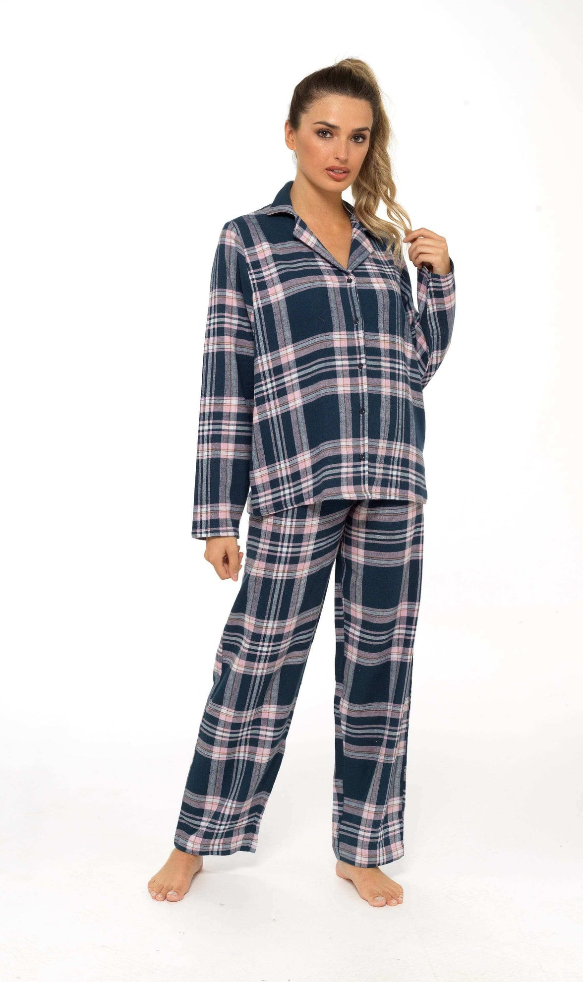 Women's Soft Brushed Cotton Flannelette Pajama Set with Elastic Waistband Cozy Check Pattern Sleepwear for All Seasons Small to XLarge by Daisy Dreamer Pyjamas