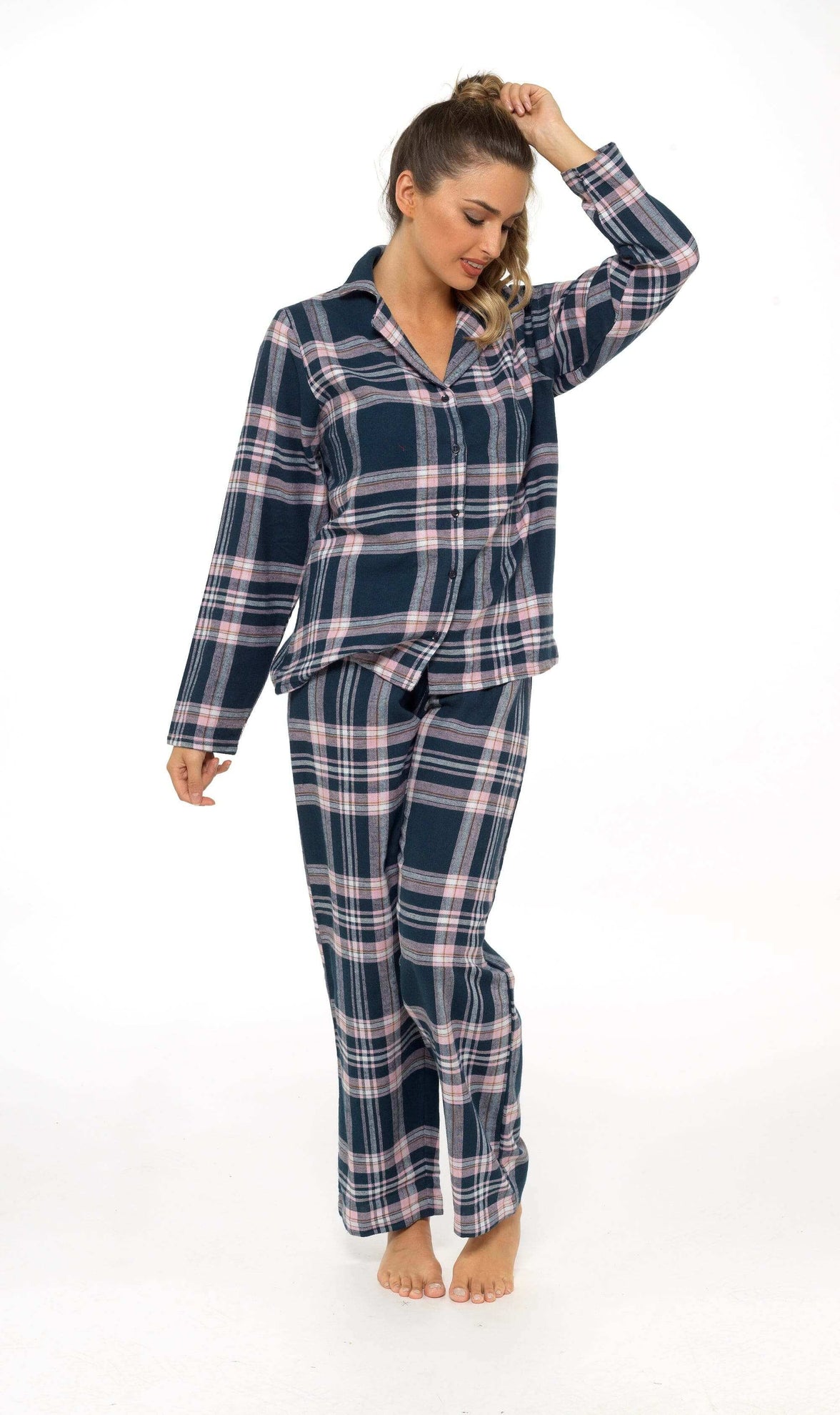 Women's Soft Brushed Cotton Flannelette Pajama Set with Elastic Waistband Cozy Check Pattern Sleepwear for All Seasons Small to XLarge by Daisy Dreamer Pyjamas