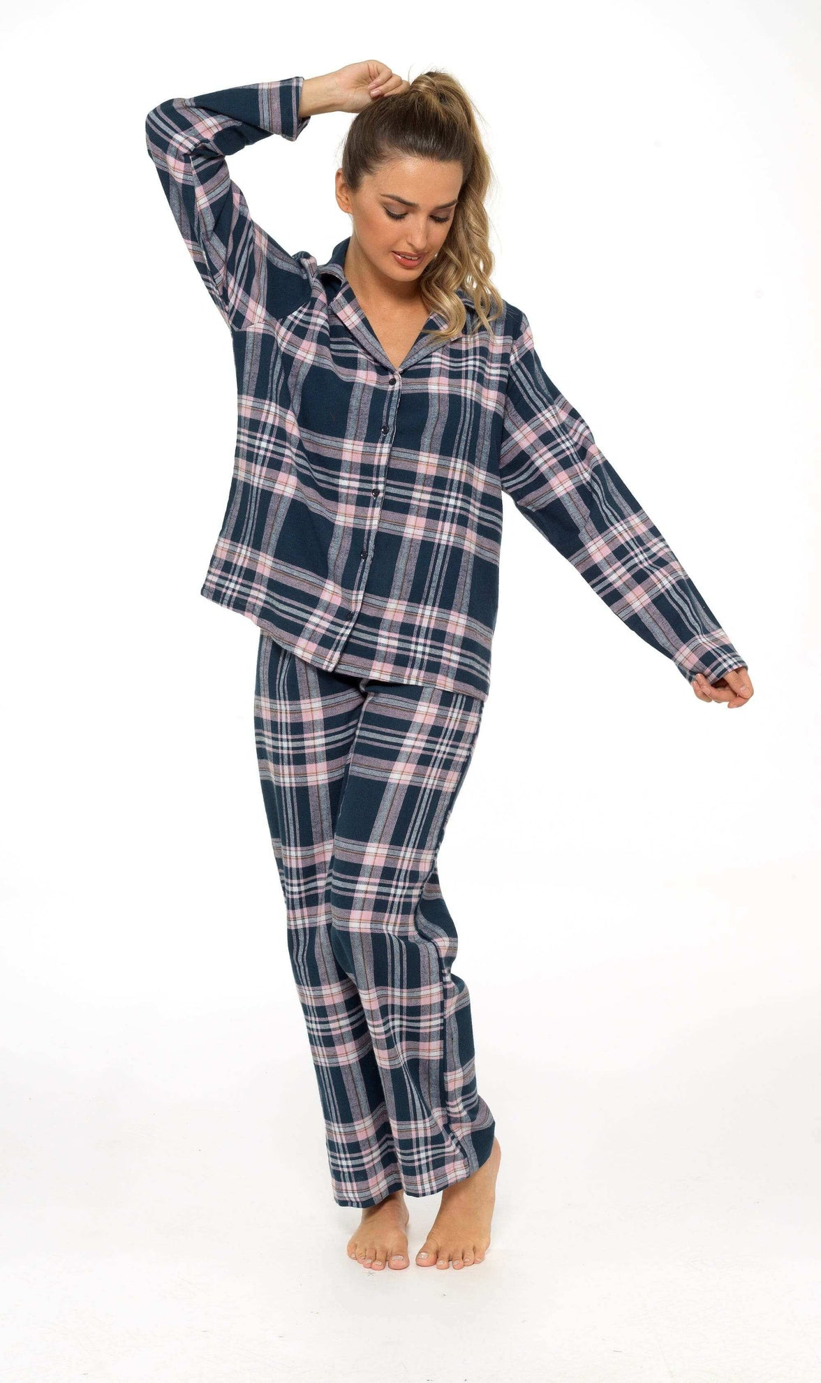 Women's Soft Brushed Cotton Flannelette Pajama Set with Elastic Waistband Cozy Check Pattern Sleepwear for All Seasons Small to XLarge by Daisy Dreamer Pyjamas