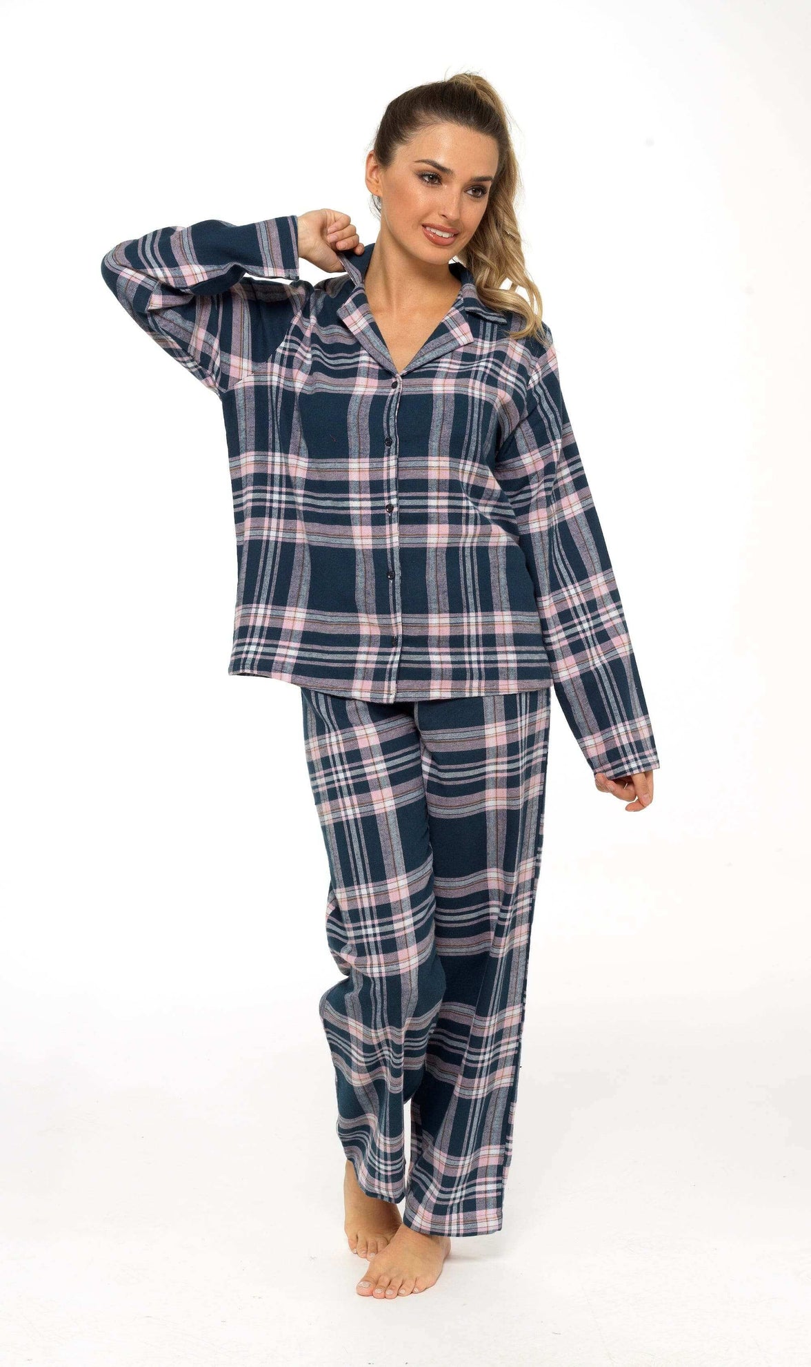Women's Soft Brushed Cotton Flannelette Pajama Set with Elastic Waistband Cozy Check Pattern Sleepwear for All Seasons Small to XLarge by Daisy Dreamer Pyjamas