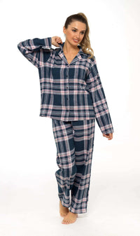 Women's Soft Brushed Cotton Flannelette Pajama Set with Elastic Waistband Cozy Check Pattern Sleepwear for All Seasons Small to XLarge by Daisy Dreamer Pyjamas