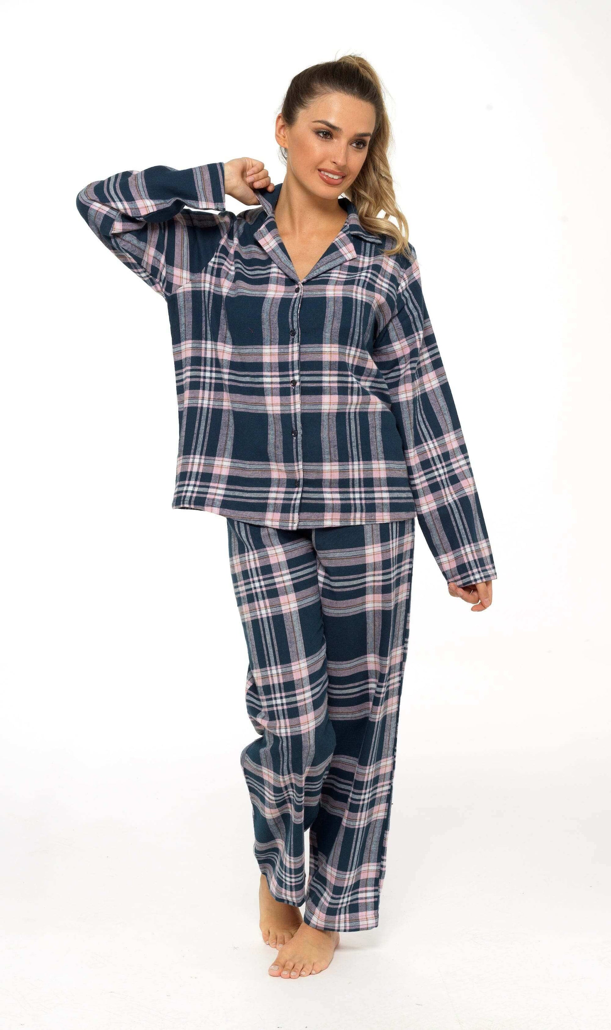 GLOBAL Women's 100% Cotton Flannel Pajama Set – Long Sleeve, Button Front, Drawstring Waist, Warm Sleepwear