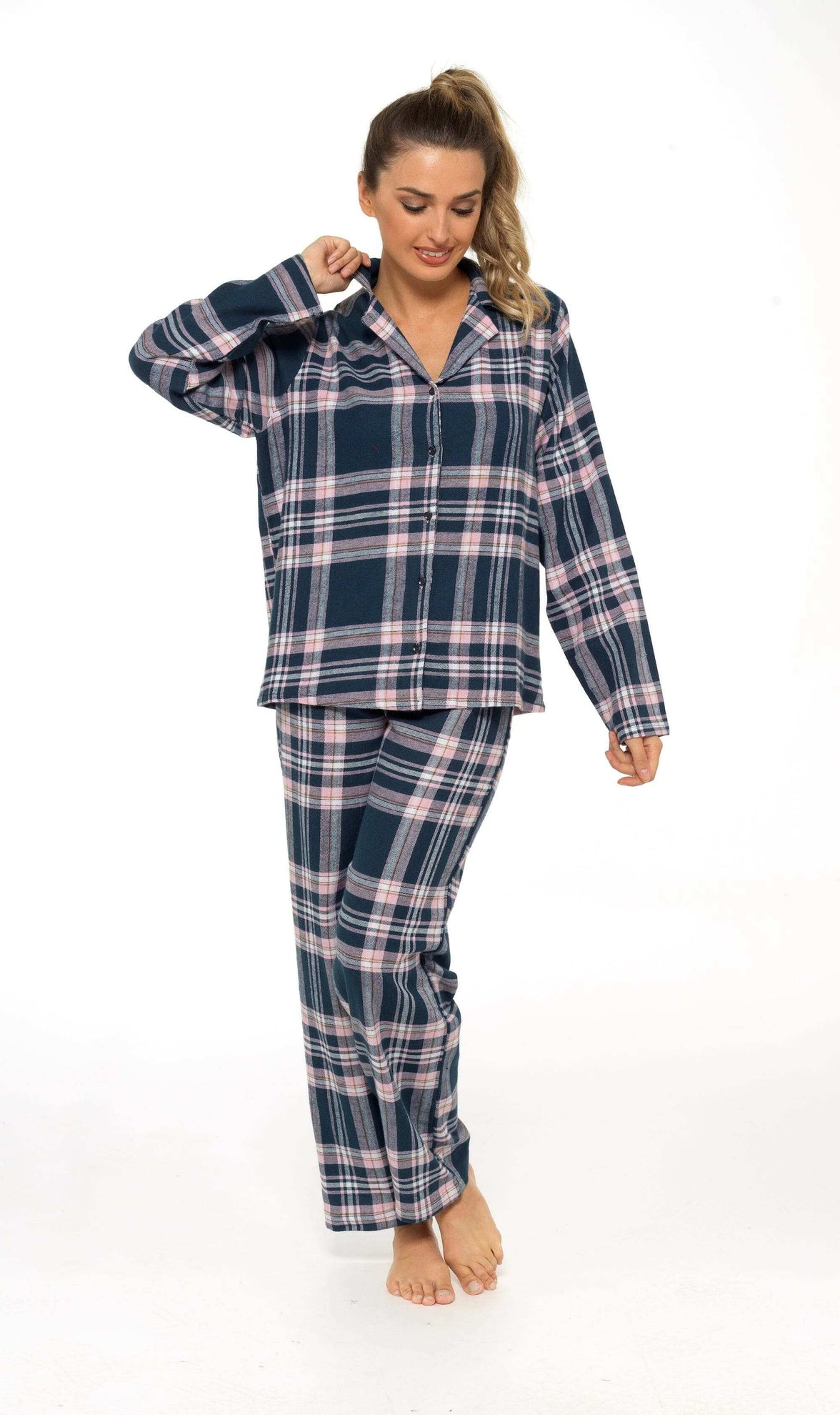 Women's Soft Brushed Cotton Flannelette Pajama Set with Elastic Waistband Cozy Check Pattern Sleepwear for All Seasons Small to XLarge by Daisy Dreamer Pyjamas