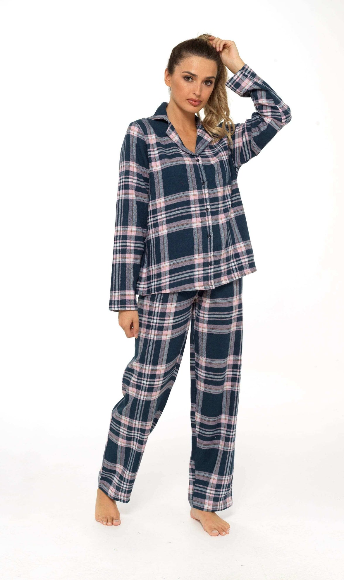 Women's Soft Brushed Cotton Flannelette Pajama Set with Elastic Waistband Cozy Check Pattern Sleepwear for All Seasons Small to XLarge by Daisy Dreamer Pyjamas