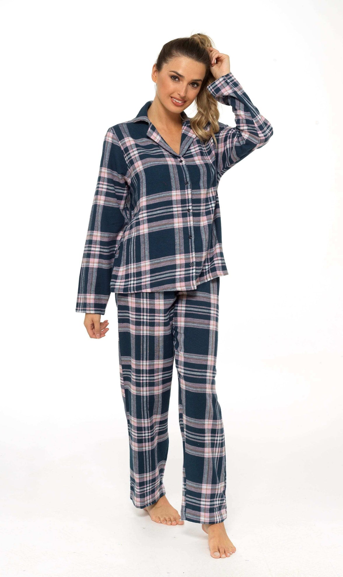 Women's Soft Brushed Cotton Flannelette Pajama Set with Elastic Waistband Cozy Check Pattern Sleepwear for All Seasons Small to XLarge by Daisy Dreamer Pyjamas