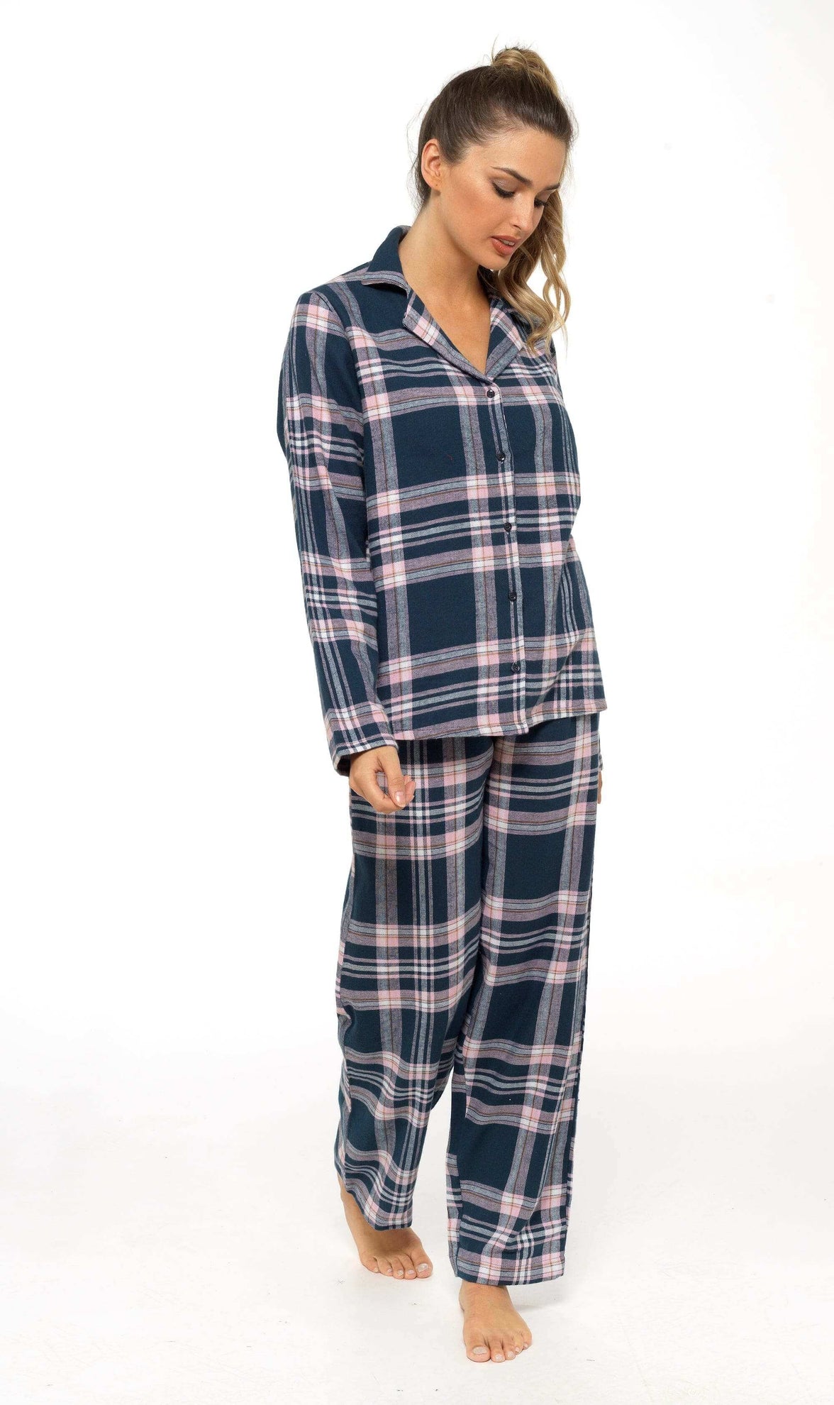 Women's Soft Brushed Cotton Flannelette Pajama Set with Elastic Waistband Cozy Check Pattern Sleepwear for All Seasons Small to XLarge by Daisy Dreamer Pyjamas